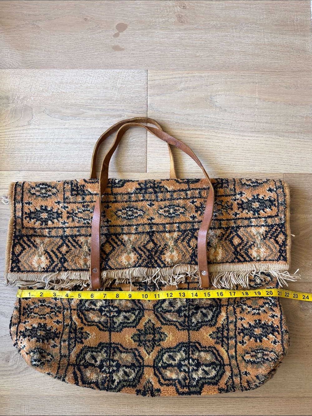 Tapestry Fringe Tote Bag in Tan and Black - Picture 5 of 7